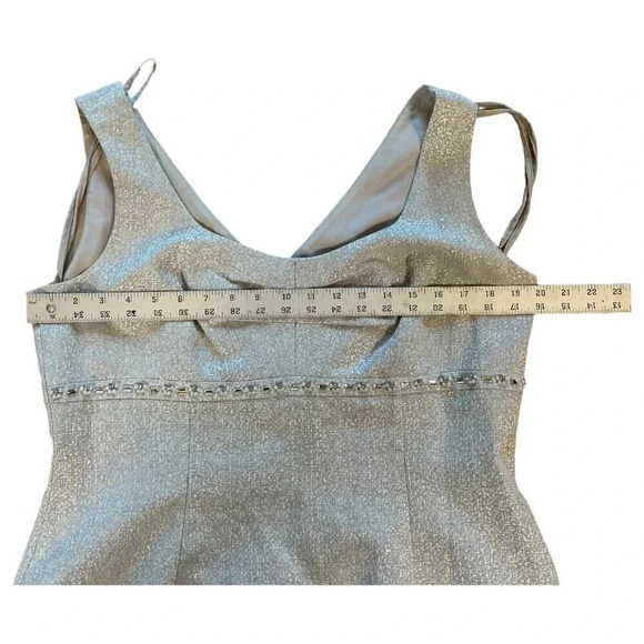 Tahari Metallic Silver Tweed Cocktail Dress Knee Length Party Sleeveless Size 14 - Picture 5 of 6